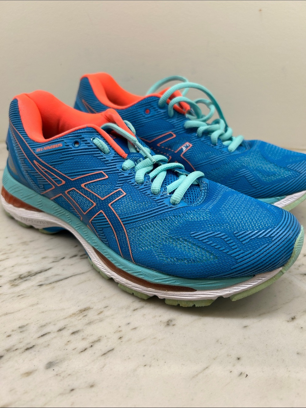 ASICS Women's Blue Running Shoes with Coral Accents Gel-nimbus 19